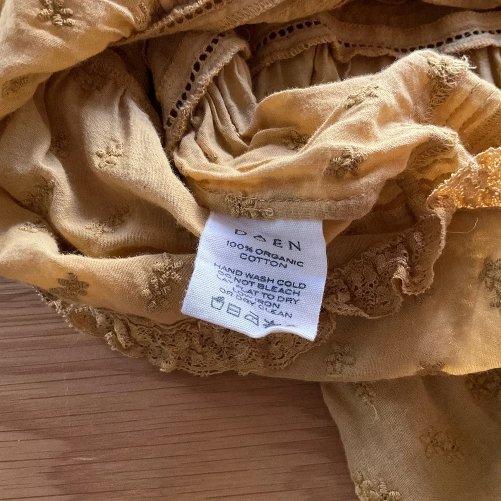 Doen Mustard Yellow Cotton Pintuck Peplum Blouse